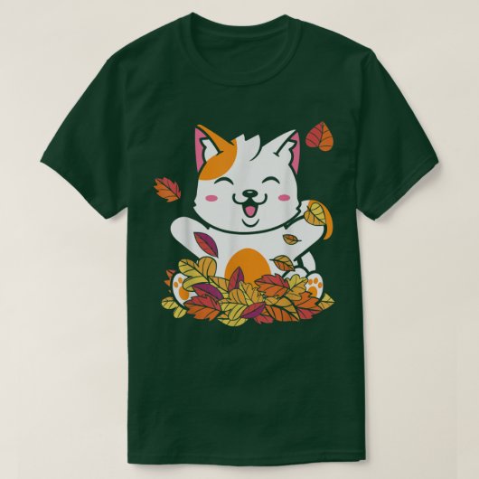 猫秋おもしろい紅葉ヴィンテージスタイルペットキット Tシャツ (デザイン正面)