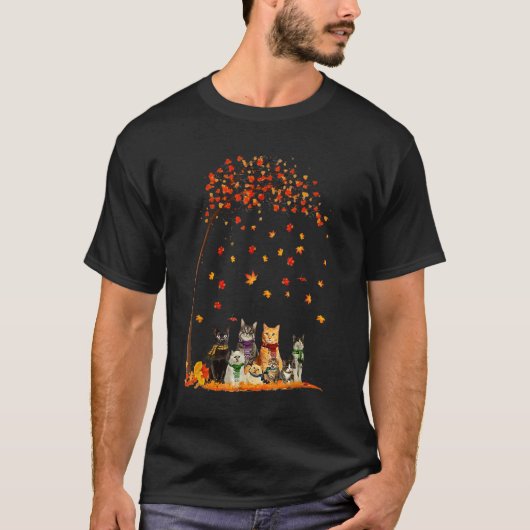 猫秋紅葉ツリーキャット1 Tシャツ (正面)