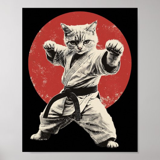 猫空手柔道日本国旗日本のグラフィックおもしろいス ポスター (正面)