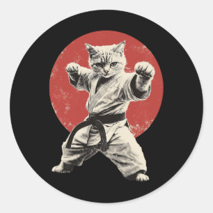 猫空手柔道日本国旗日本のグラフィックおもしろいス ラウンドシール