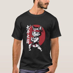 猫空手柔道日本日の丸面白いグラフィック Tシャツ