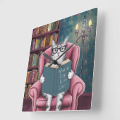 猫笑わされるの本の読写真 スクエア壁時計 (傾斜)