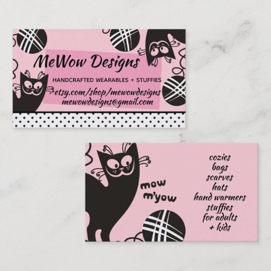 猫糸おもしろい編み物かじり名刺 名刺 (正面/裏面)