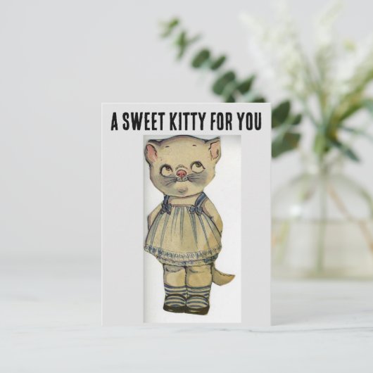 猫紙人形ヴィンテージかわいい子猫葉書 ポストカード (スタンド正面)