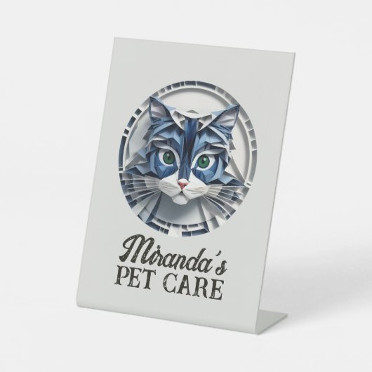 猫紙折り紙ペットケアグルーミング動物病院 台座サイン (正面)