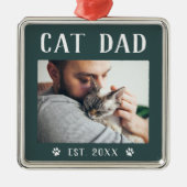 猫素朴パーソナライズされたパパ写真 メタルオーナメント (正面)
