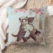 猫結婚の青い新郎新婦 クッション (ブランケット)