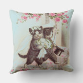 猫結婚の青い新郎新婦 クッション (裏面)