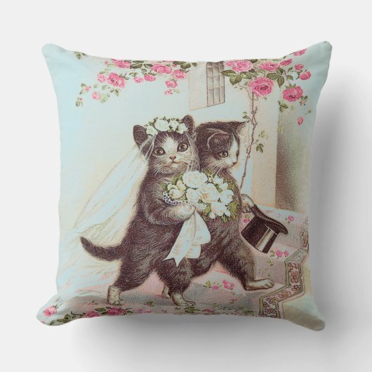 猫結婚の青い新郎新婦 クッション (正面)