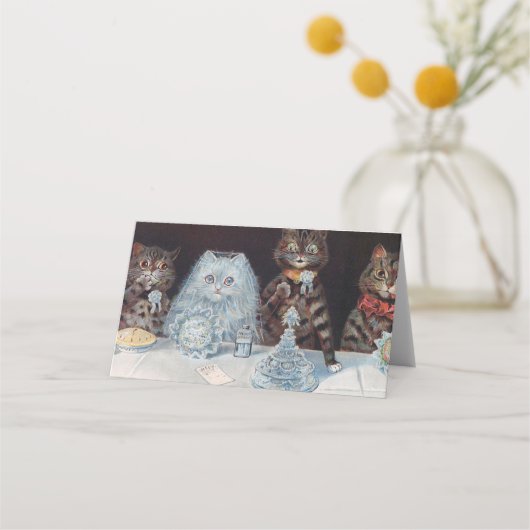 猫結婚の、結婚、花嫁、ルイ・ワイン プレイスカード (裏面)