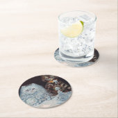 猫結婚の、結婚、花嫁、ルイ・ワイン ラウンドペーパーコースター (インサイチュ)