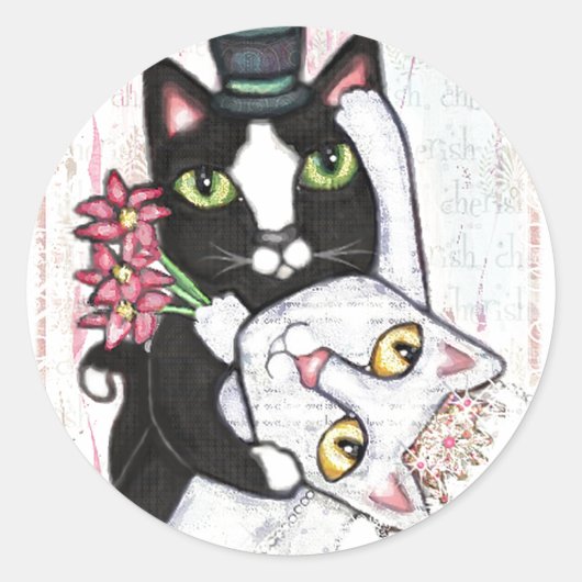 猫結婚ダンスのシール ラウンドシール (正面)
