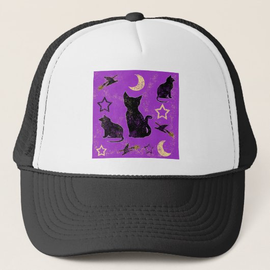 猫絵を描と魔女の帽子 キャップ (正面)