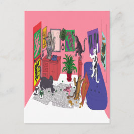 猫絵を描のユーモアのある技絵を描術 ポストカード