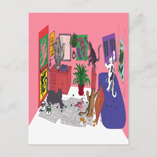 猫絵を描のユーモアのある技絵を描術 ポストカード (正面)