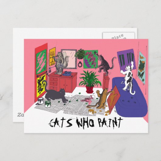 猫絵を描のユーモアのある技絵を描術 ポストカード (正面/裏面)