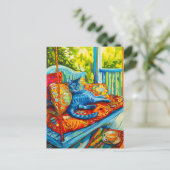 猫絵を描グルーミングのSwing ポストカード (スタンド正面)