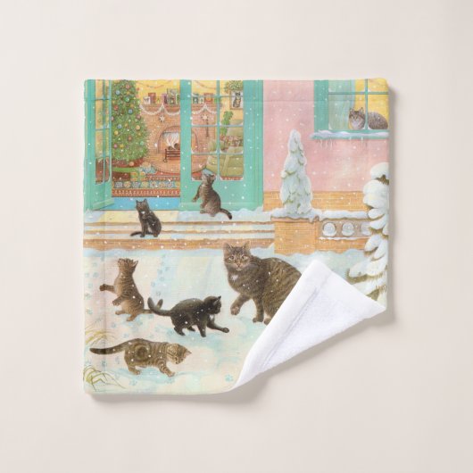 猫絵を描洗浄布 ウォッシュタオル (ウォッシュタオル)