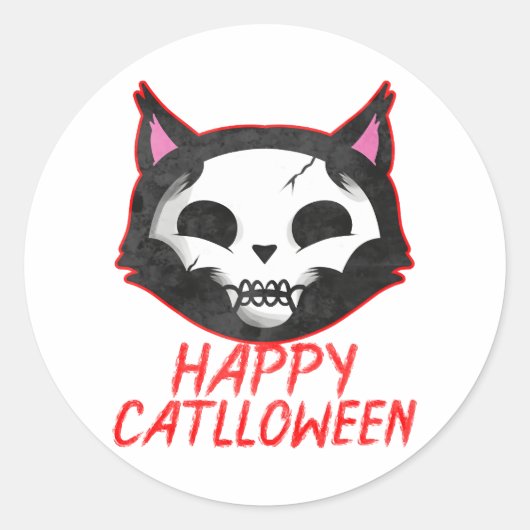 猫絵を描猫幸せな猫ハロウィン ラウンドシール (正面)