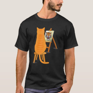 猫絵画のライオン芸術的動物グラフィック Tシャツ