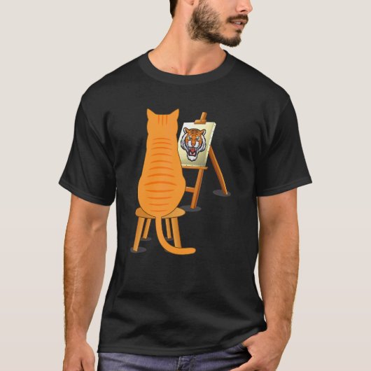 猫絵画のライオン芸術的動物グラフィック Tシャツ (正面)