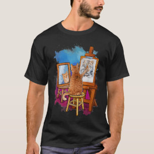 猫絵画のライオン芸術的動物 Tシャツ
