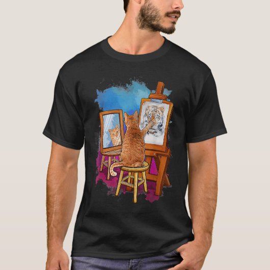 猫絵画のライオン芸術的動物 Tシャツ (正面)