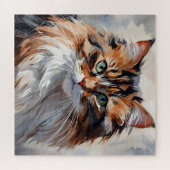 猫絵画ポートレート。 ジグソーパズル (横)