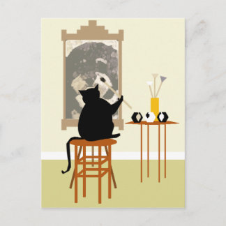 猫絵画犬 ポストカード