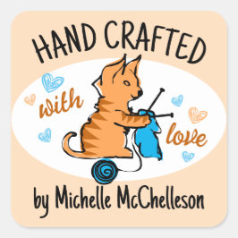 猫編み物針糸ギフトラベルラベル スクエアシール