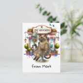 猫美容師ペットグルーミング水彩スタイル ポストカード (スタンド正面)