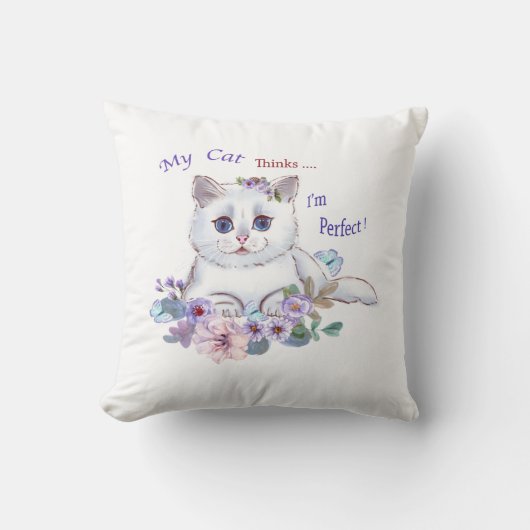 猫考えのイラストレーション枕 クッション (正面)