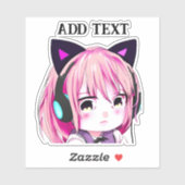 猫耳かわいいアニメの少女|過去記事 シール (シート)