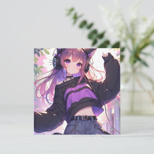 猫耳かわいらし付きヘッドフォンを身に着けたアニメ少女 (スタンド正面)