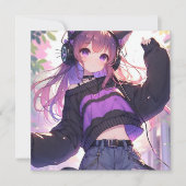 猫耳かわいらし付きヘッドフォンを身に着けたアニメ少女 (正面)