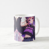 猫耳かわいらし付きヘッドフォンを身に着けたアニメ少女 コーヒーマグカップ (正面右)