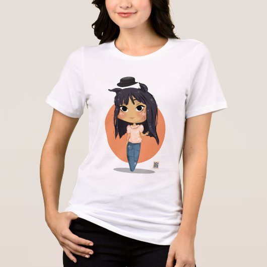 猫耳のような髪型のちびっ子ガール トライブレンドTシャツ (正面)