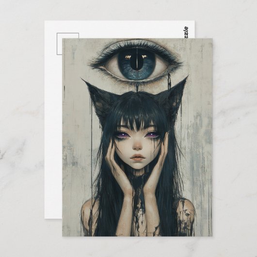 猫耳の超現実的な女性 ポストカード (正面/裏面)
