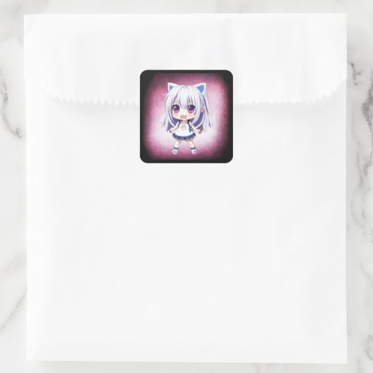 猫耳ヘッドバンドのかわいいアニメガール スクエアシール (バッグ)