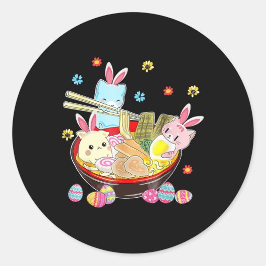 猫耳ラーメンかわいい復活祭アニメ恋人 ラウンドシール (正面)