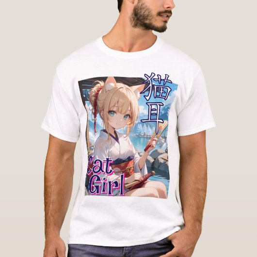 猫耳娘が温泉に来た！ Tシャツ (正面)