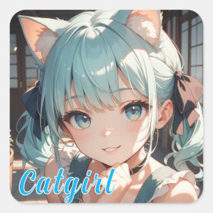 猫耳娘が見つめる シール スクエアシール