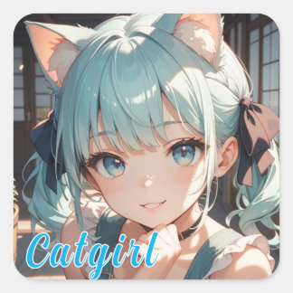 猫耳娘が見つめる シール スクエアシール