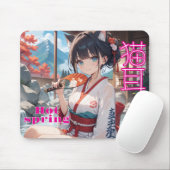 猫耳少女が温泉に入るイラスト マウスパッド (マウス)