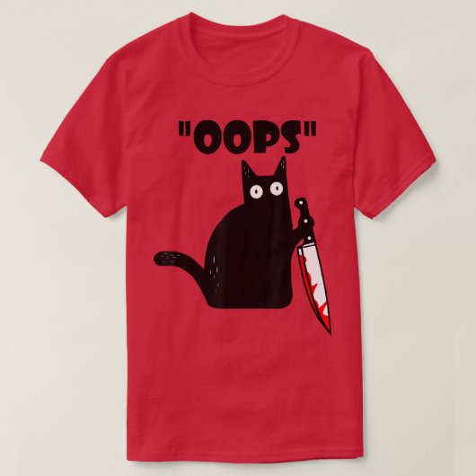 猫背おもしろい黒猫ナイフ殺し猫 Tシャツ (デザイン正面)