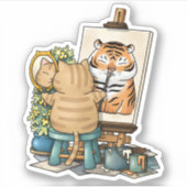 猫自信虎の自画像 シール (正面)