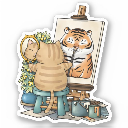 猫自信虎の自画像 シール (正面)