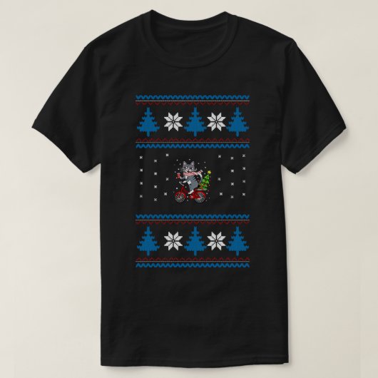 猫自転車の醜いクリスマス Tシャツ (デザイン正面)