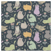 猫花デザイン布 ファブリック (クローズアップ)