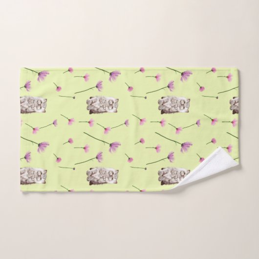 猫花柄 バスタオルセット (ハンドタオル)